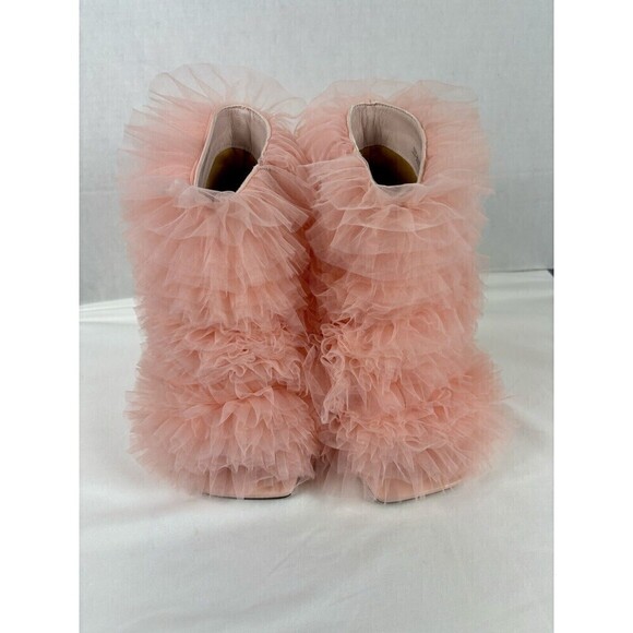 Azalea Wang Meticulously Tulle Tutu Stiletto Bootie Baby Pink 8.5 Open Toe - Picture 3 of 16